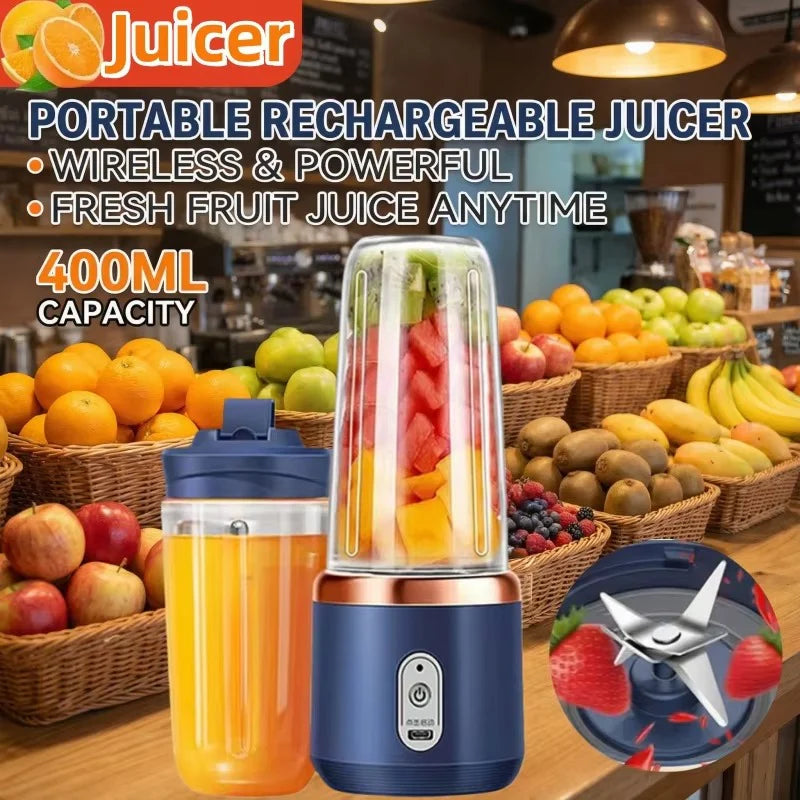 400ML Portable Electric Blender – 6-Blade Fruit Juicer & Milkshake Mixer, Rechargeable Multifunction Smoothie Maker