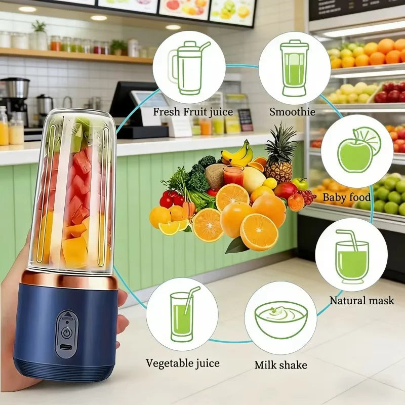 400ML Portable Electric Blender – 6-Blade Fruit Juicer & Milkshake Mixer, Rechargeable Multifunction Smoothie Maker
